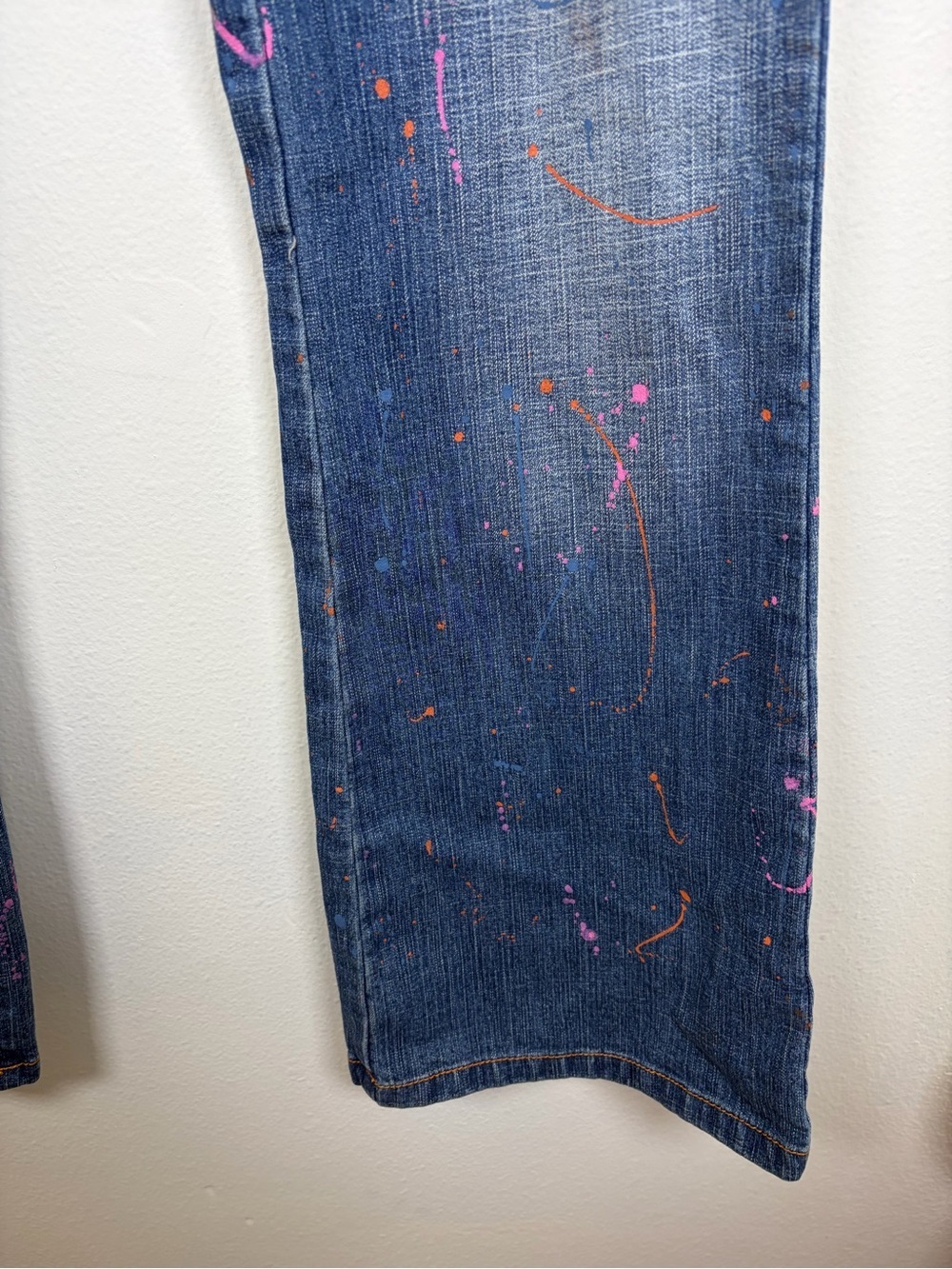Crest Jeans Y2K Paint Splatter Flare Jeans Scarf Belt Size 11/12 - Picture 3 of 11